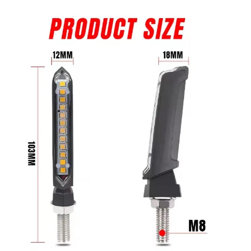 8mm Motorcycle LED Turn Signal Light Amber Blinker Indicators Lights Flowing Water Moto Rear Tail Signal Lamp 12led DRL Lamps