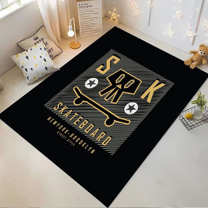 Skateboard Themed Carpet with Skull Design for Urban Style Decor Suitable for use as an anti-slip for living room bedroom sofas