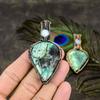 Natural Green Dendritic, Moonstone Gemstone Copper Wire Wrap Pendant 2.96" Z9e19