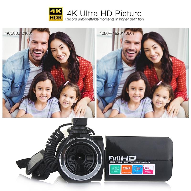 4K Full HD Video Camera Camcorder 2400 MP IR Night Vision Video Camcorder 3 Inch Touch LCD Screen 18X Zoom Camera W/ Mic