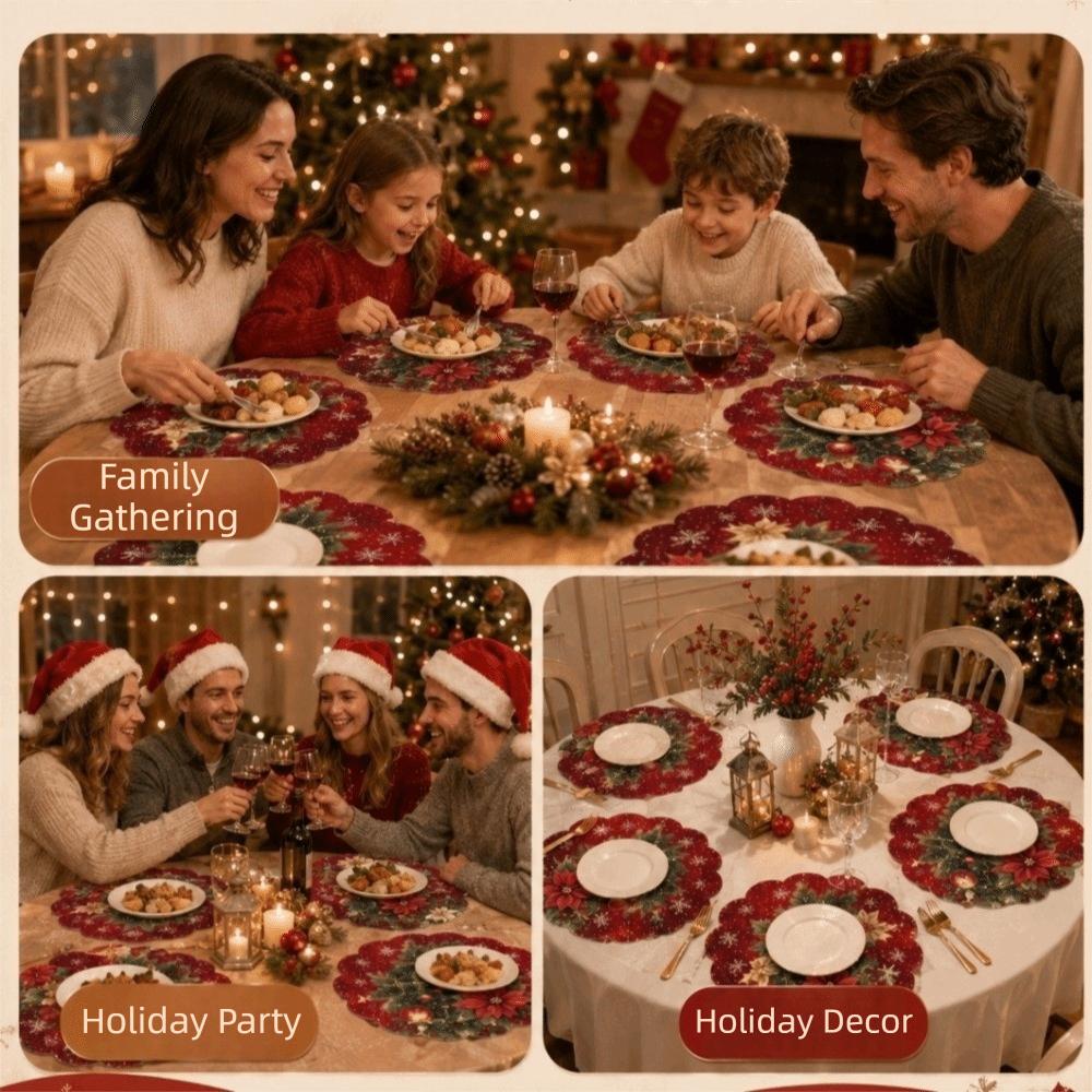 4pcs Coaster Christmas Table Placemat Snowman Elk Round Dining Mat Xmas Table Mat Table Setting