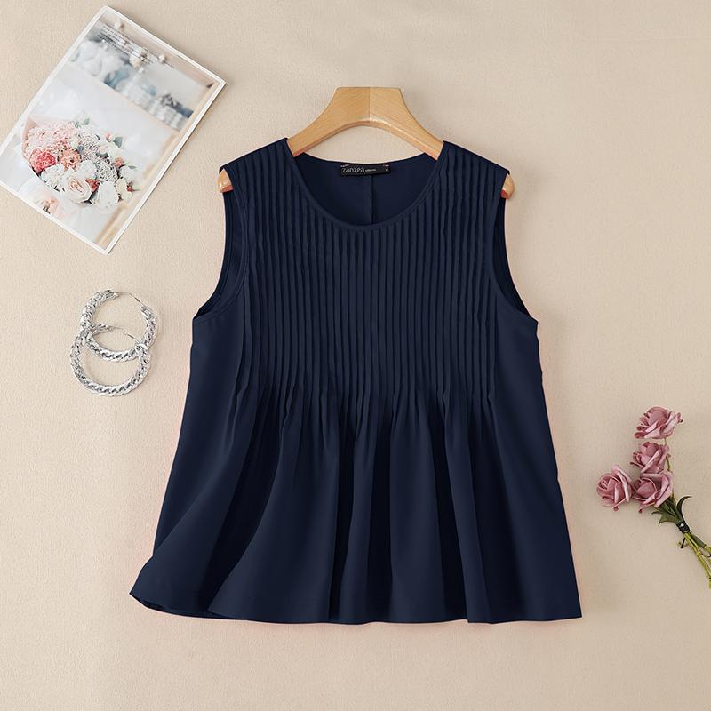 ZANZEA Женские повседневные свободные летние майки без рукавов с круглым вырезом