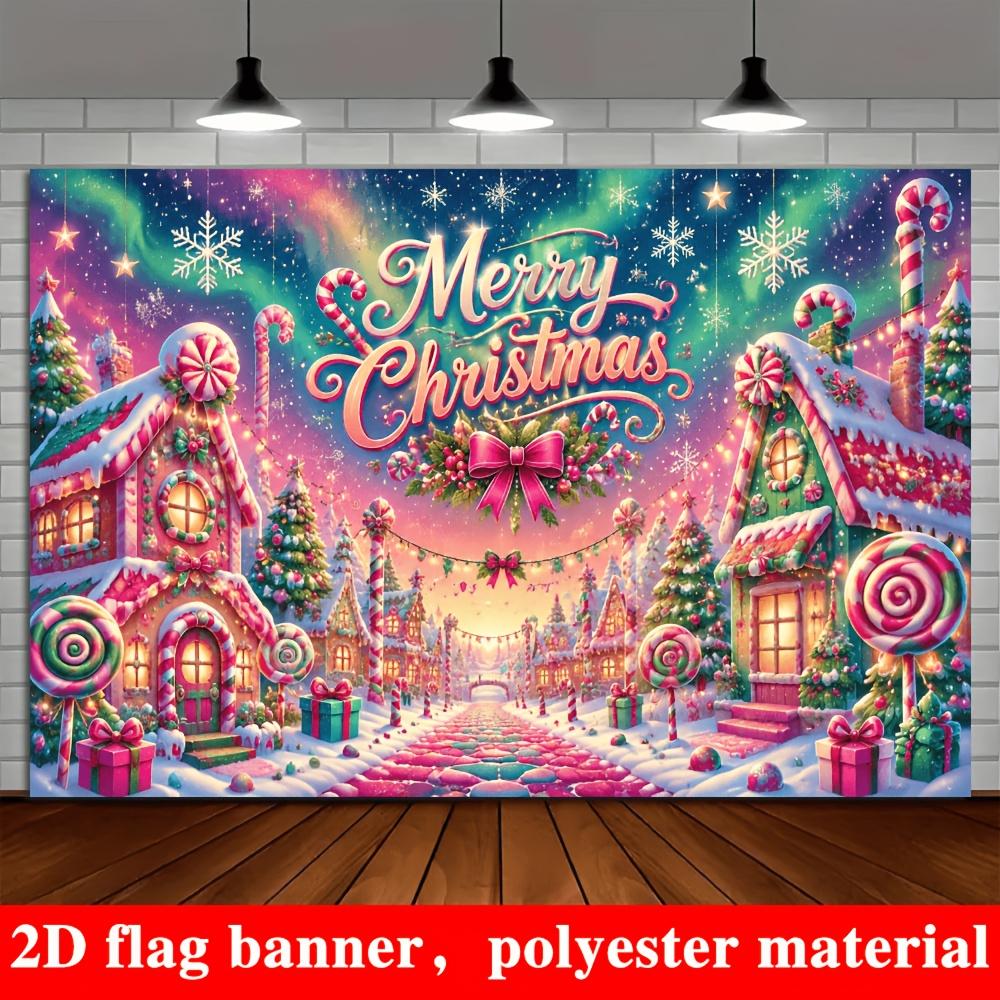 1Pcs Merry Christmas Gingerbread Town Candies Decoration Background Xmas Backdrop Decorations For Photo Studio Booth Party
