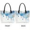  Watercolor Blue Tote Bag Large Capacity Shoulder Bag for Shopping Travel Daily Use Soft Canvas Handbag