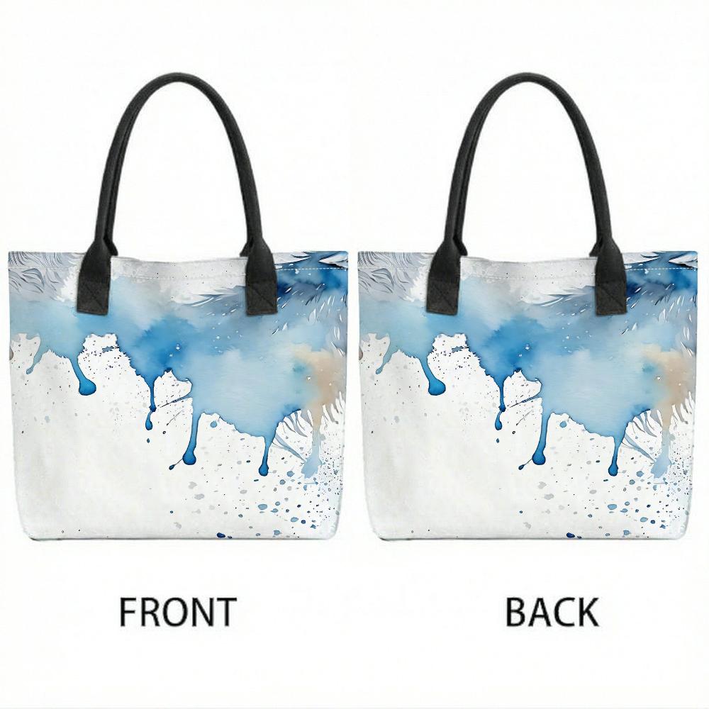 Watercolor Blue Tote Bag Large Capacity Shoulder Bag for Shopping Travel Daily Use Soft Canvas Handbag