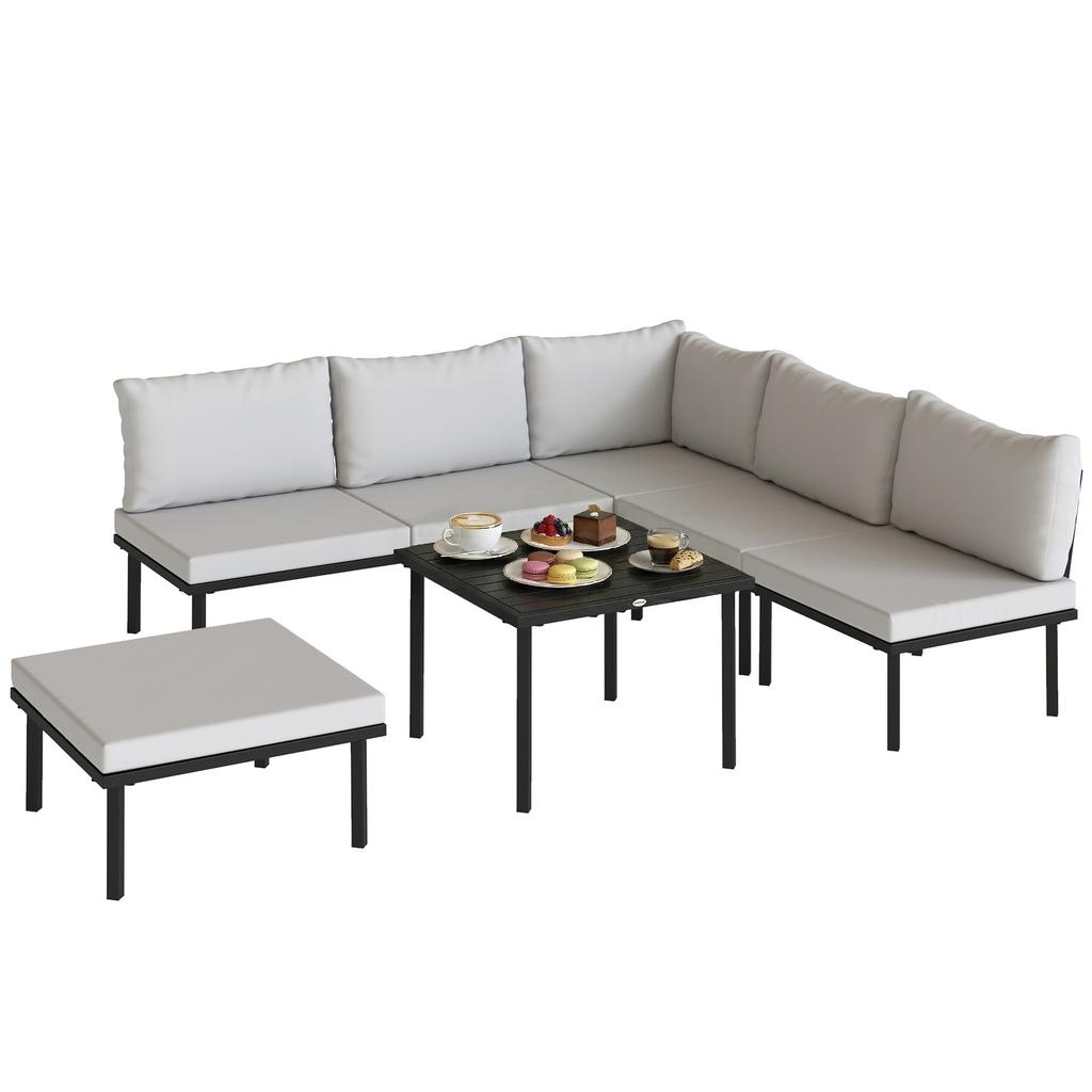 Lounge Garden Furniture Set 5-6 Person Garden Lounge Set with 2-Seater Garden Sofa, 2 Chairs, Corner Chair, Slatted Table, Footstool