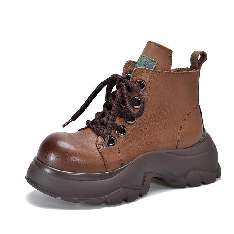 Johnature Ботинки martin на толстой подошве, женская обувь, винтажные короткие сапоги с круглым носком на молнии сбоку и шнуровкой