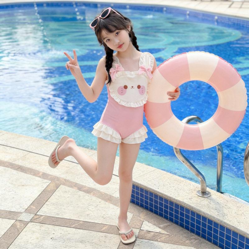 Girls swimsuit summer 2026 new children's one-piece high-value swimsuit older children's girls Internet celebrity suspender swimsuit