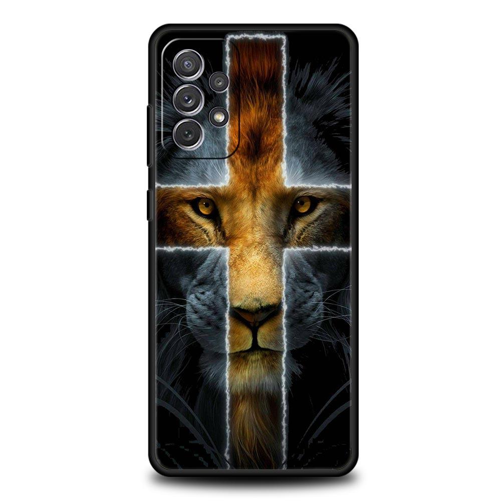 Cross Pattern Bicolor Lion Phone Case for Samsung Galaxy A55 A35 A17 A07 A15 A13 A25 A51 A71 A72 A73 A32 A52 A52S A41 Soft TPU