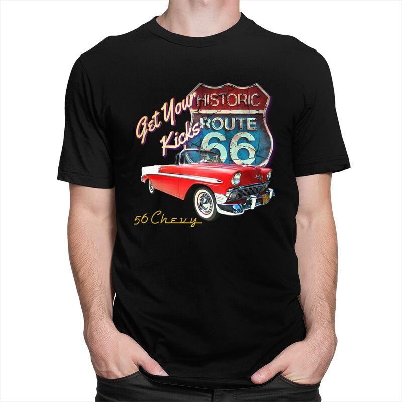 Мужская футболка с индивидуальным дизайном Классический автомобиль Route 66 100% Хлопок Повседневная футболка с коротким рукавом Свободный крой Одежда Подарок