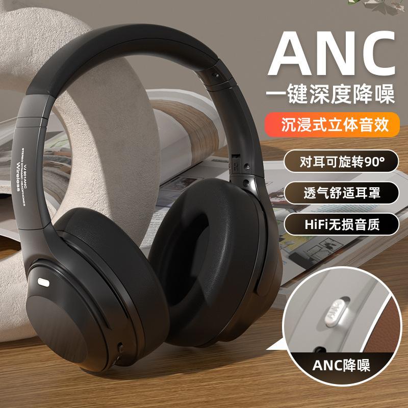 ANC Headphones Bluetooth 5.3 Over Ear Earphones Wireless Hi-Fi Stereo Headset with Mic 35H Playtime Type-C AUX Foldable Design