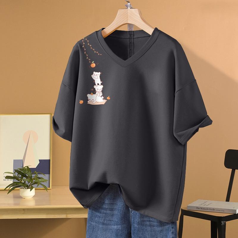 Футболка с коротким рукавом, Свободного кроя, Приталенный топ с V-образным вырезом с принтом для женщин