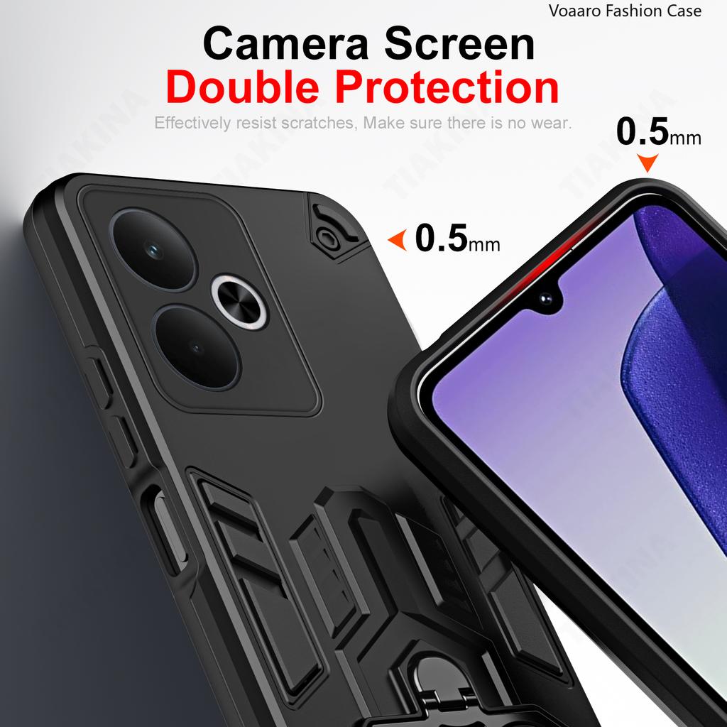 Dual Finger Ring Armor Cover for OPPO Realme 14T 5G Case for Realme 14T Rotate Metal Bracket Kickstand Holder Case Capa