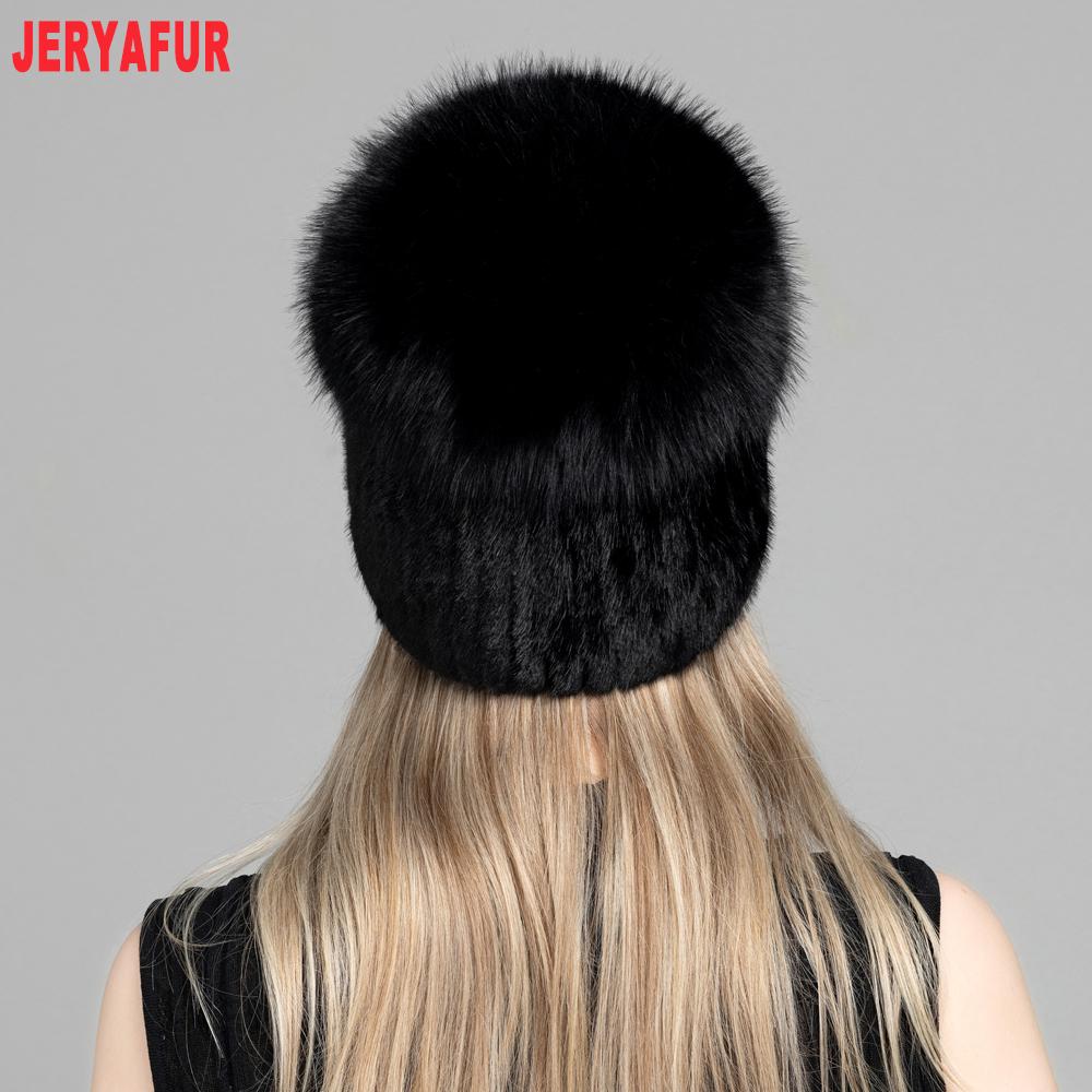 JERYAFUR Женская зимняя шапка-бини с большим помпоном из искусственного меха, мягкая, пушистая, теплая, черная, для повседневной носки в холодную погоду