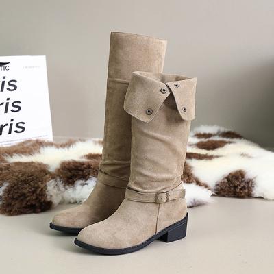Остроносые, но ботфорты женские 2025 четыре сезона новые ковбойские ботинки на толстом каблуке, высокие сапоги-рыцари