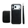 For iPhone 17 Pro Case Detachable Zipper Card Bag PU TPU Kickstand Phone Case with Strap