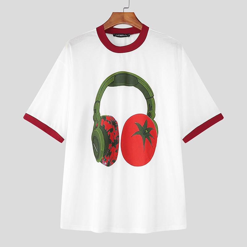 INCERUN Мужские футболки с круглым вырезом, коротким рукавом, 3D-принтом и вставками, повседневные, свободного кроя