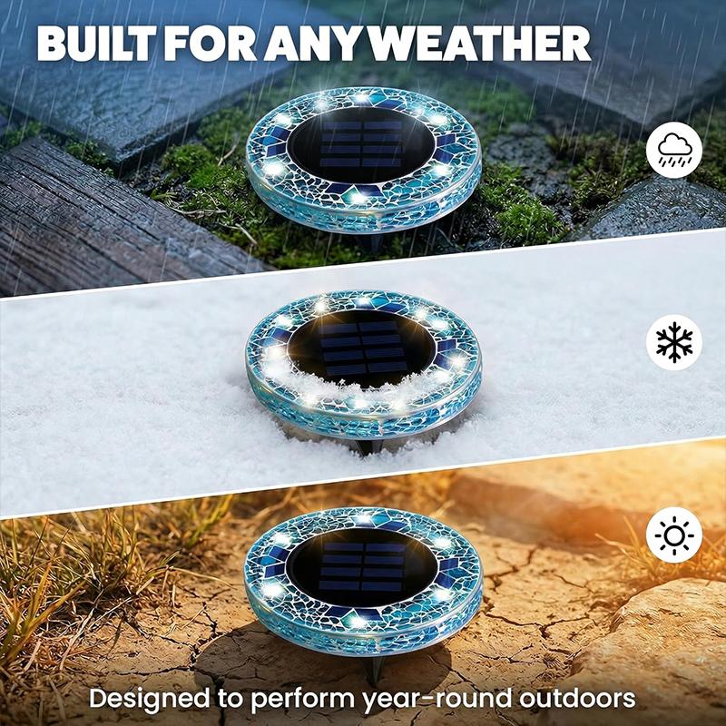 4/2/1PCS Solar Disk Light Waterproof Outdoor Glass Garden Stake Lighting Colorful Decorative Pathway LED Lights Dusk to Dawn