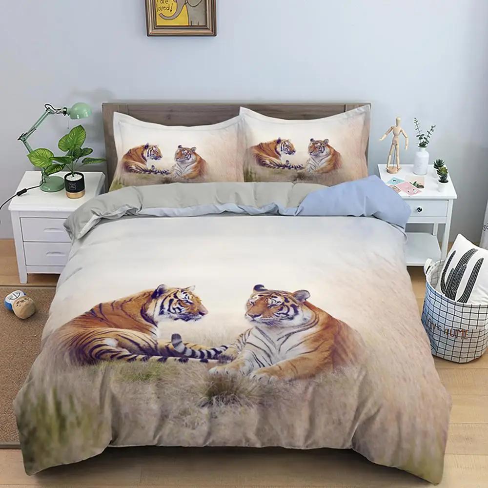 Пододеяльник с тигром King Size Wild Theme Комплект постельного белья Animal Pattern Пододеяльник Animal Theme Sunset Polyester Quilt Cover