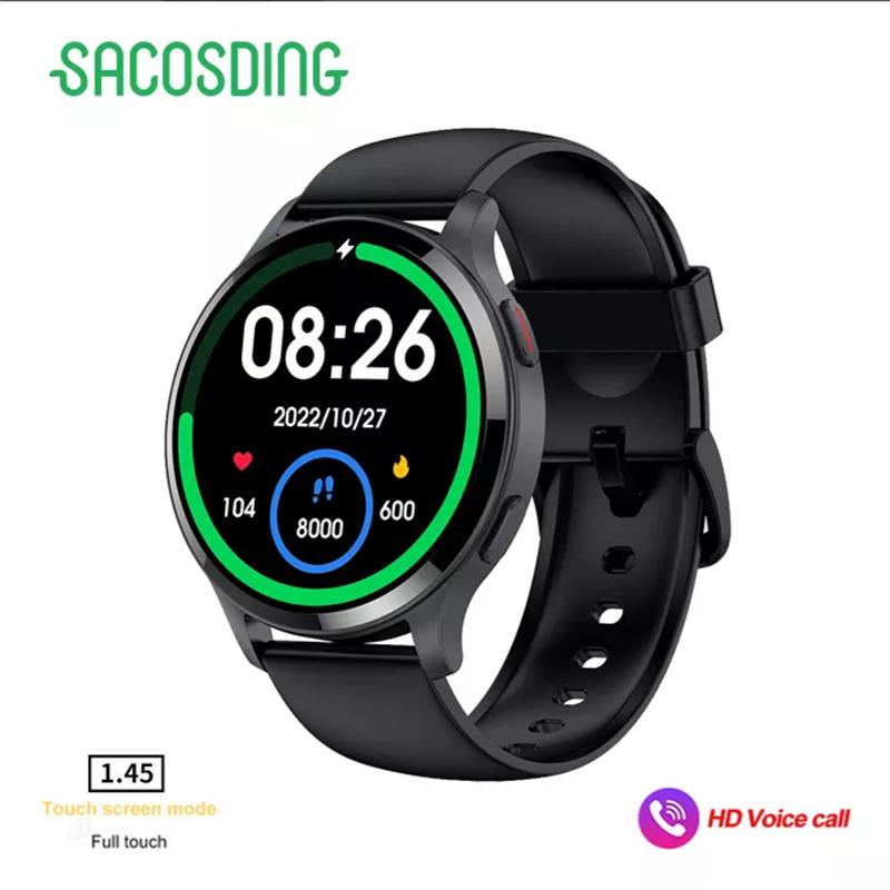 SACOSDING с сапфировым экраном 1,45-дюймовые умные часы для женщин, Bluetooth-вызов, спортивные трековые часы для мужчин, умные часы с пульсометром на заказ для Android 2024