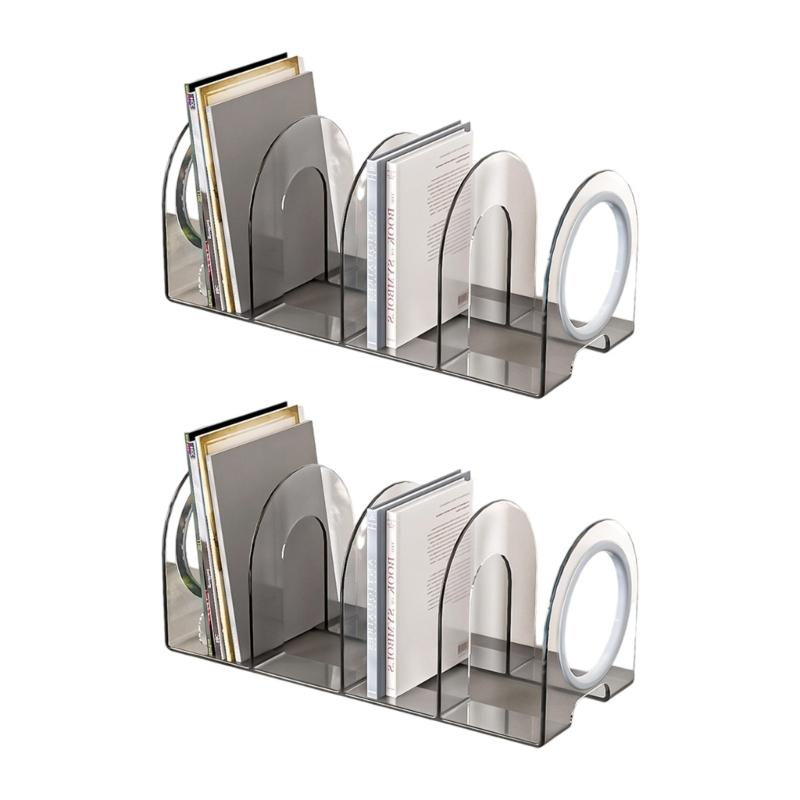 Bookend for Shelf 4 Section Acrylic Book End Book Magazine Stand 4 Compartment Space Saving Book Organizers Book Stopper