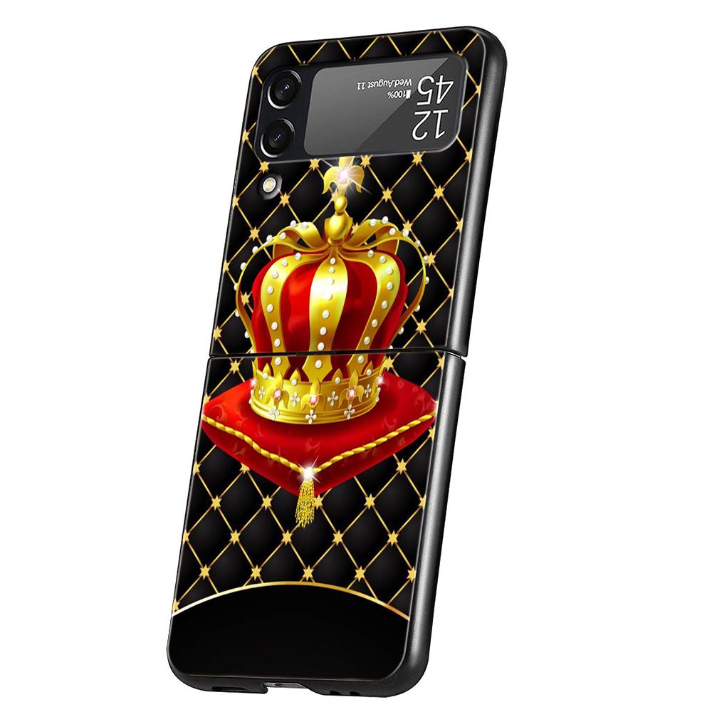 Жесткий чехол-бампер с алмазной короной для Samsung Galaxy Z Flip 4 5 Черный чехол для Galaxy Z Flip 3 Складные противоударные чехлы Capas