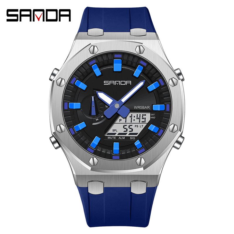 Sanda Octagonal Oak Men's Electronic Sports Watch - Waterproof, Lightweight, with Alarm Clock