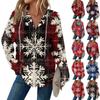 Women's Casual Long Sleeve Button V Neck Christmas Print Drawstring Hooded Top