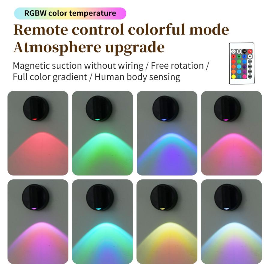 Светодиодный ночник с датчиком движения RGB, перезаряжаемая настенная лампа, магнитный прожектор, сенсорная регулировка яркости, прикроватные лампы для спальни, декор комнаты