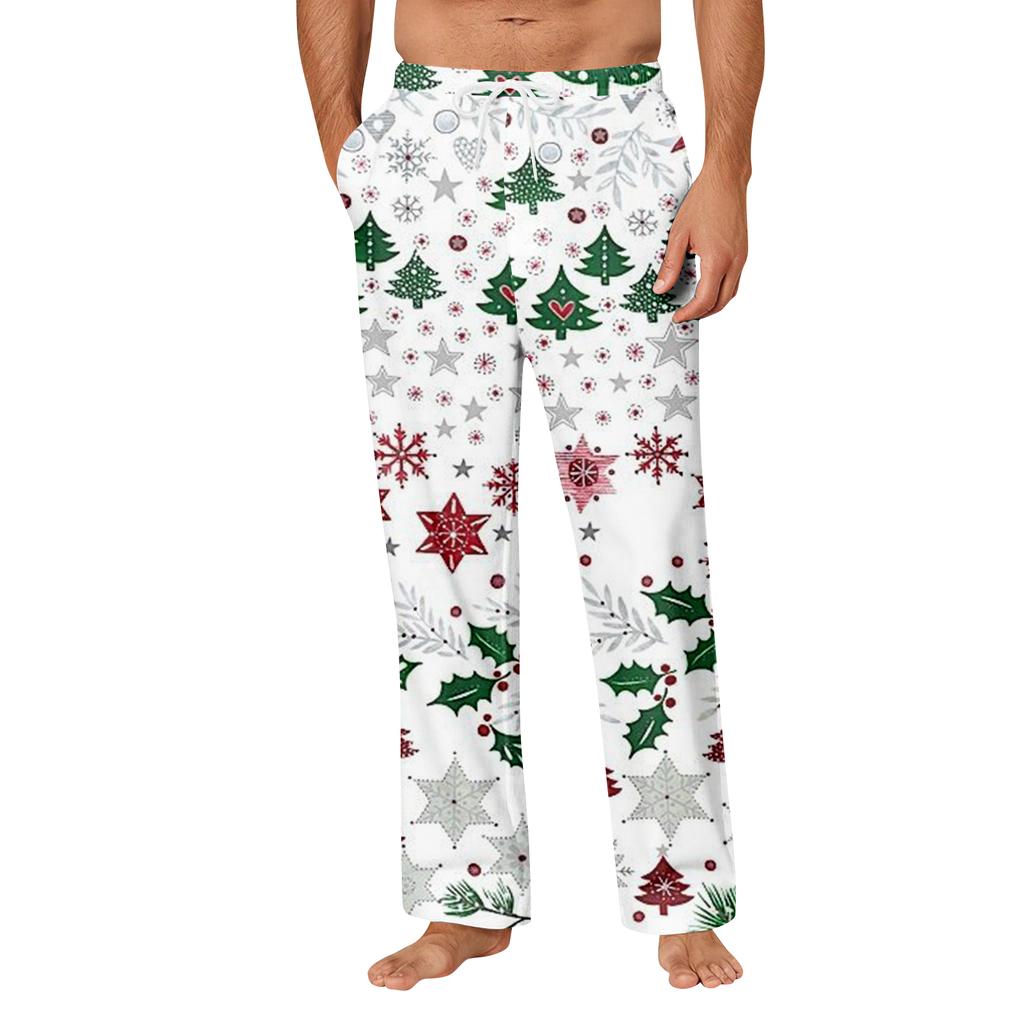 Мужские удобные повседневные брюки с рождественским принтом и карманом, домашние брюки для сна