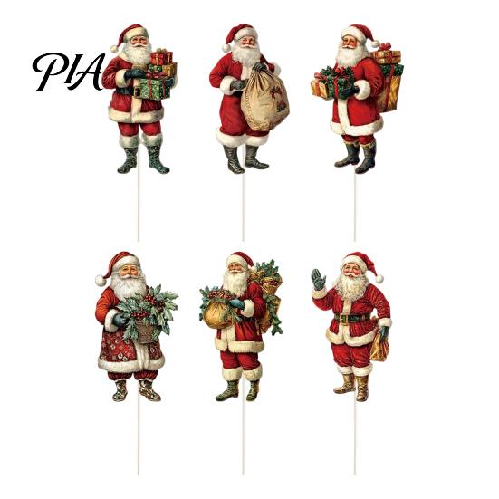 Gingerbread Man Party Supplies 6 Pcs Large Christmas Tree Picks, Wooden Santa Snowman Ornaments, Xmas Quick Installation Decor Topper Decoration