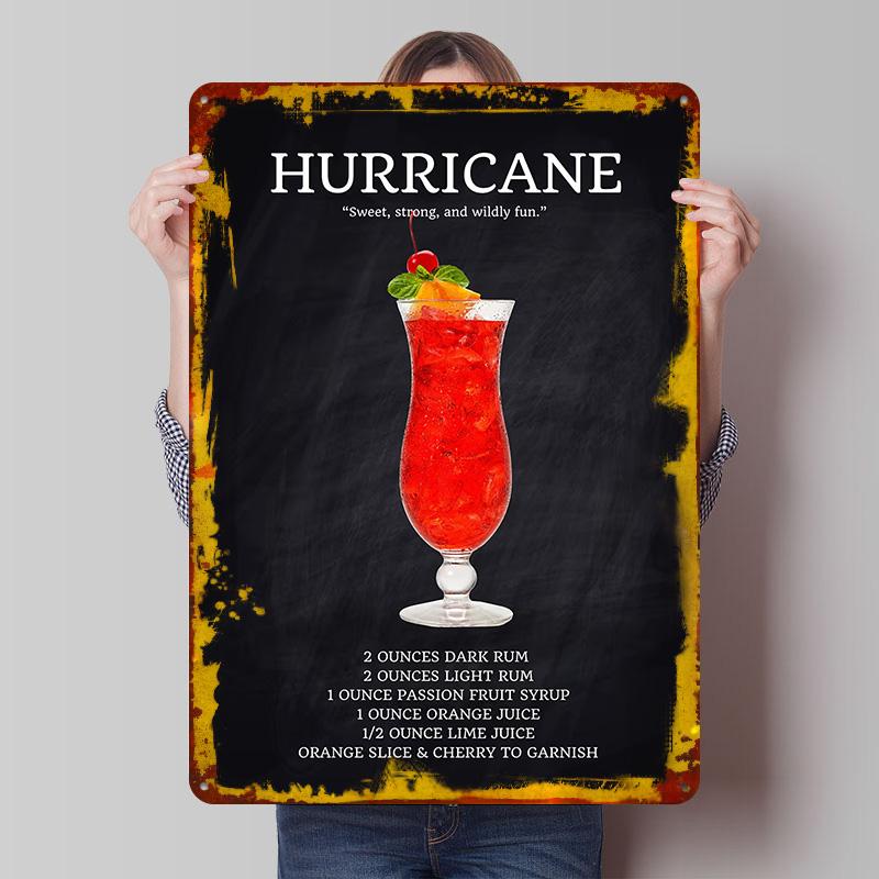 Hurricane Cocktail Recipe Printed Poster Customized Wall Art Retro Vintage Metal Tin Signs for Wand Deko Bathroom Decor Man Cave