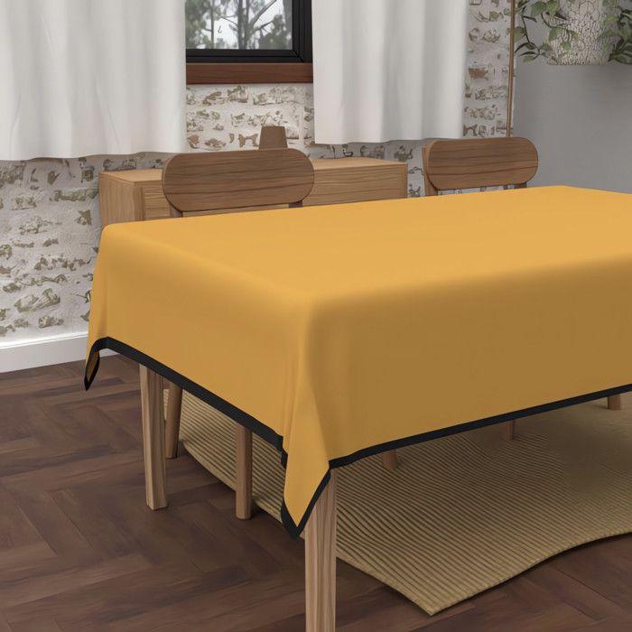 Rectangular Stain-resistant Tablecloth In Washed Microfibre 160x270 Cm BOHEME Mustard, by Soleil d'Ocre