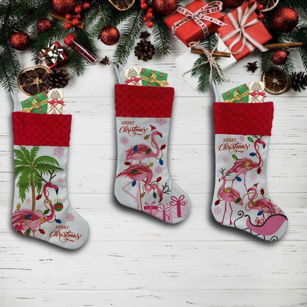 Cartoon Flamingo Christmas Stocking Printing Christmas Tree Pendant  Gift Bag