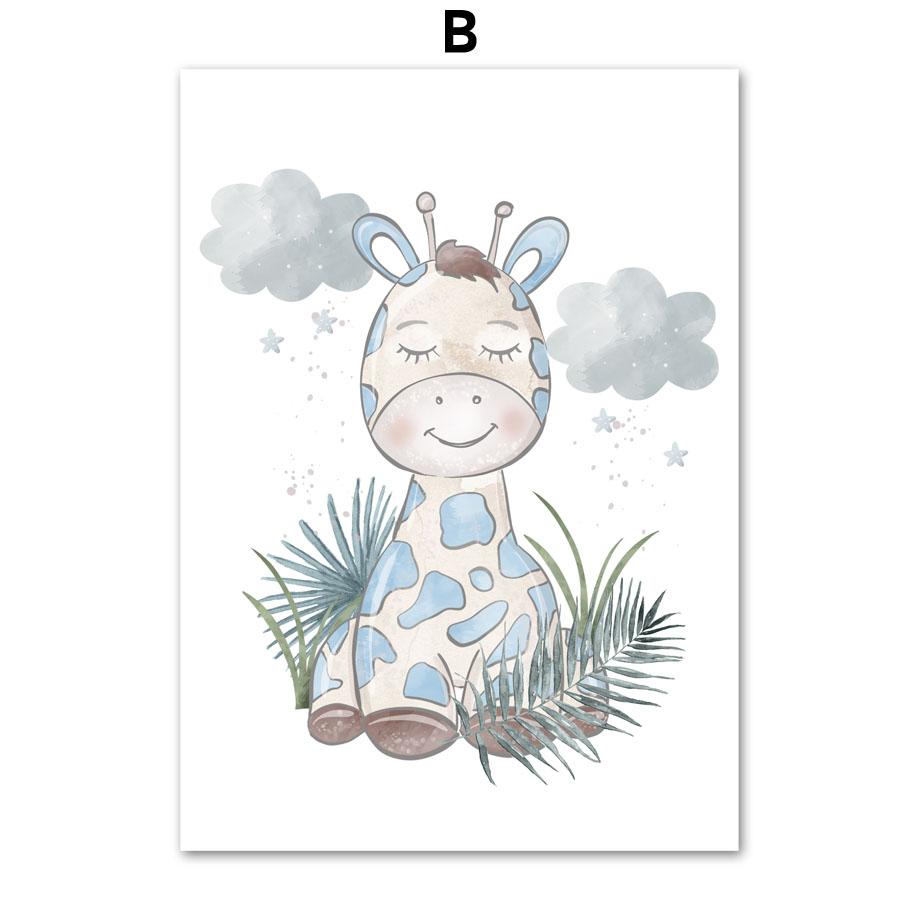 Жираф, носорог, лев, алфавит, номер, тропические листья, настенная живопись на холсте, постеры и принты, настенные панно для декора детской комнаты