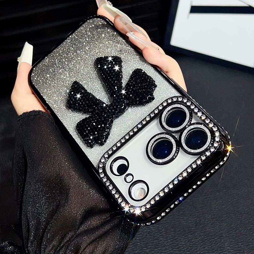 Glitter Diamond Bowknot Cover For iPhone 17 Pro Max Camera Film Protector Cases For iPhone 16 Pro 15 Plus 14 Pro 13 Luxury Case