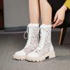 Мода 2025 Новые Женские Ботинки Дышащая Кружевная Сетка На Шнуровке Панк Готика Ботильоны Обувь на Платформе Женские Летние Сапоги Женский Размер 35-45