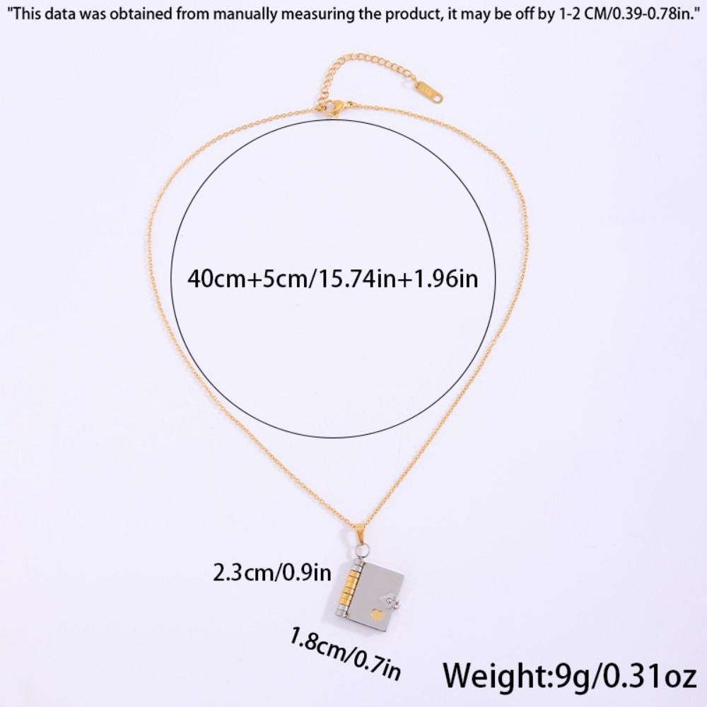 Openable Book Pendant Necklace Stainless Steel Lovers Choker Necklace Women's Sweater Chain  Couple