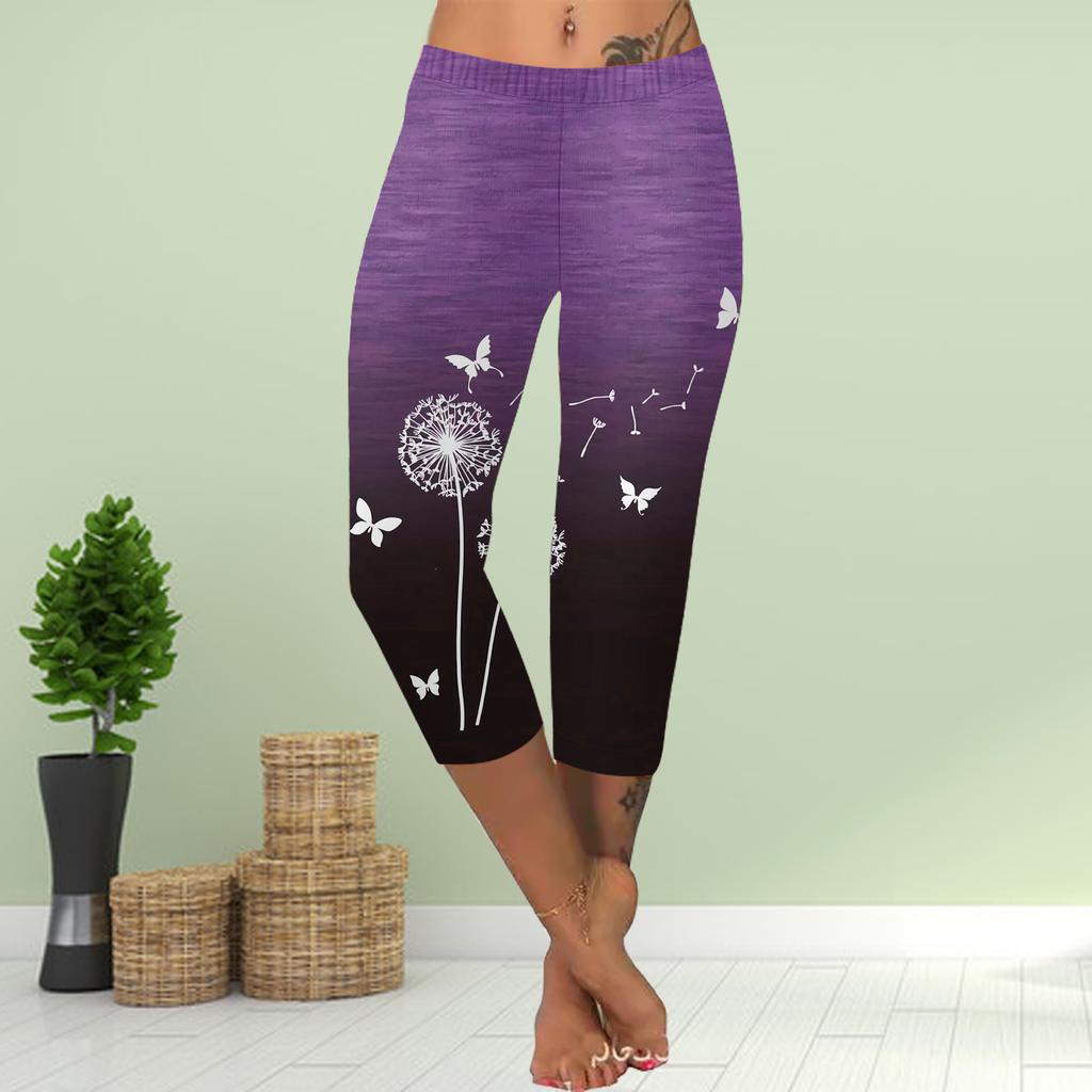 Брюки летние короткие леггинсы укороченные узкие брюки леггинсы больших размеров женские облегающие брюки с принтом 3D желтые подсолнухи и бабочки