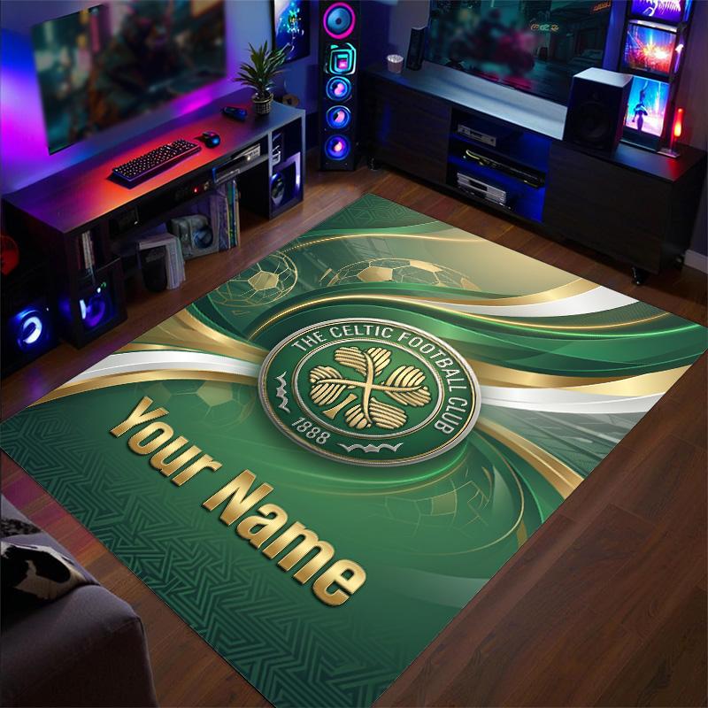 Crystal Velvet Rug Celtic FC Print Custom Name Text Floor Mat Home Decor