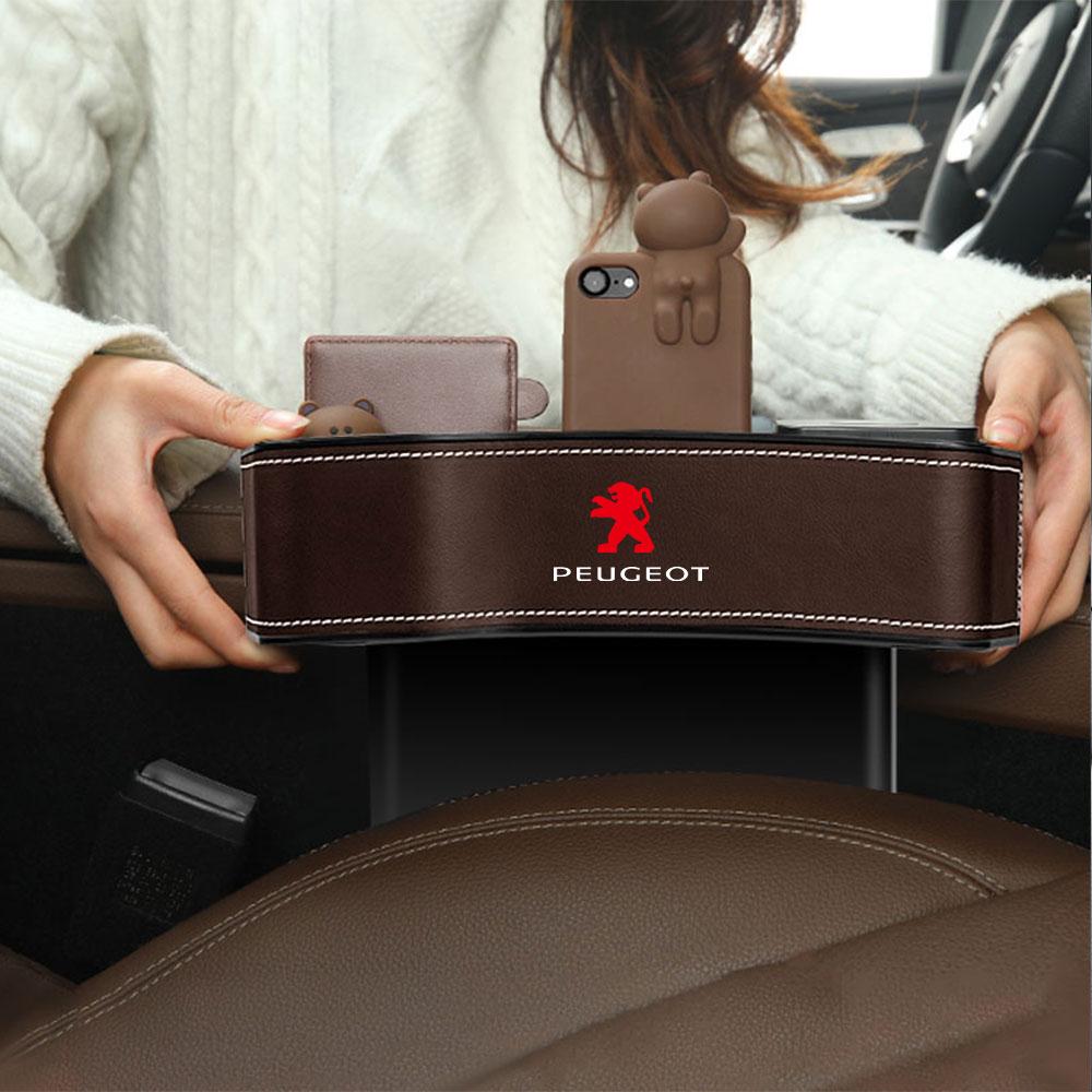 Leather Car Seat Gap Storage Box Slit Organizer Bag Valve Cap Holder Accessories For Peugeot 2008 3008 107 206 207 208 307 308