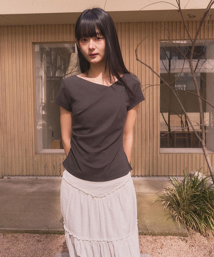 GENERALIDEA Drape Shirred Jersey Blouse [Charcoal] / Gf2Lts527