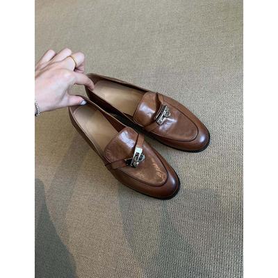 Версия из овчины~ Натуральная кожа ретро пряжка для верховой езды лоферы женские плоские одинарные туфли для ленивых, педали, британский стиль, маленькие кожаные туфли