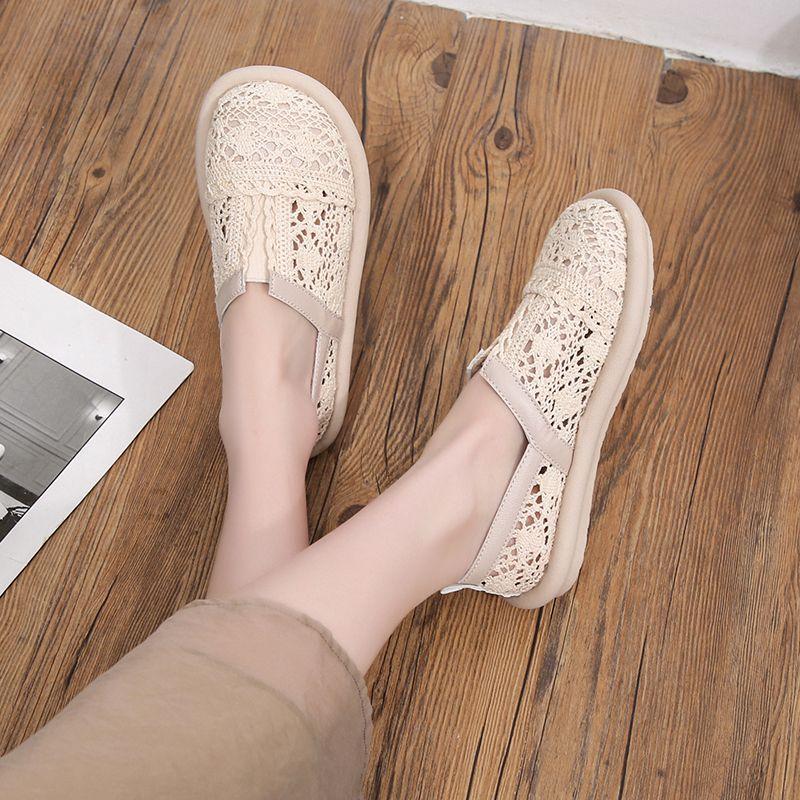 Casual Slip On Hollow Lace Breathable Shoes for Women Summer Aesthetic Designer Luxury 2025 New Light Round Toe Woman Footwear