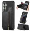 For Samsung Galaxy S25+ Case with Zipper Card Holder Retro Leather TPU Phone Cover