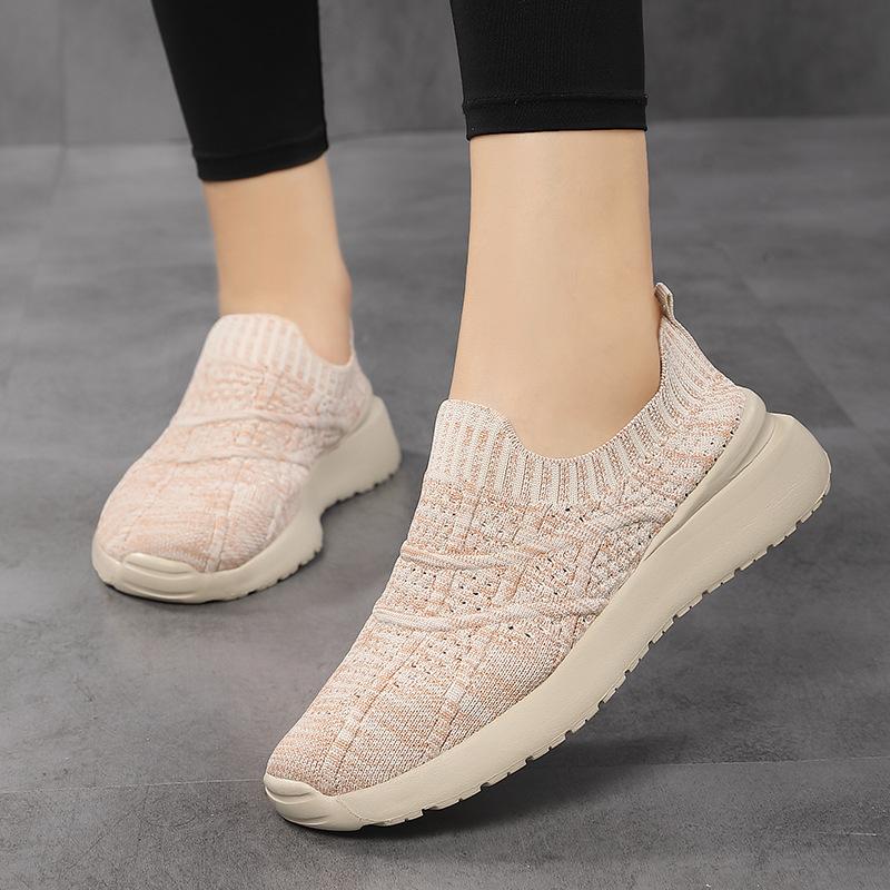 2025 New Single Shoes Women's Mesh Breathable Casual Shoes Flying Woven Women's Flat Shoes Lazy Shoes Large Size