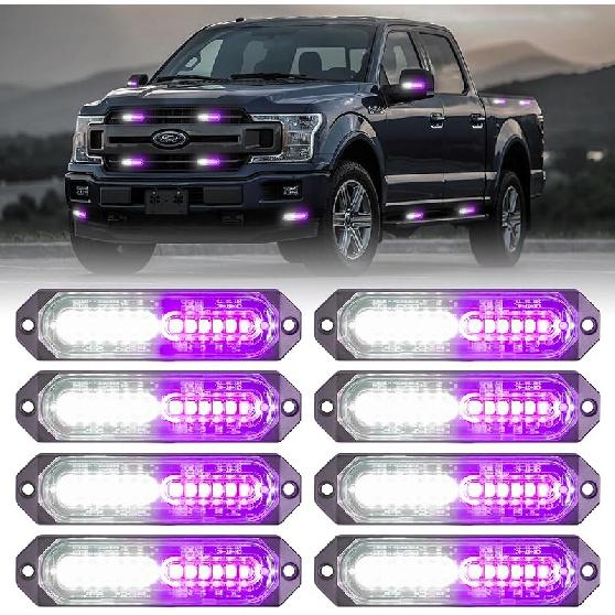 8Pcs Amber White Surface Mount Emergency Strobe Lights For Trucks, Ultra Slim Grille Warning Flashing Light Bar For Vehicles/Car
