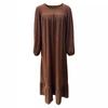 Spring and Autumn Women's Fashion Long Sleeve Vintage Solid Colour Ruffle Hem Long Dresses