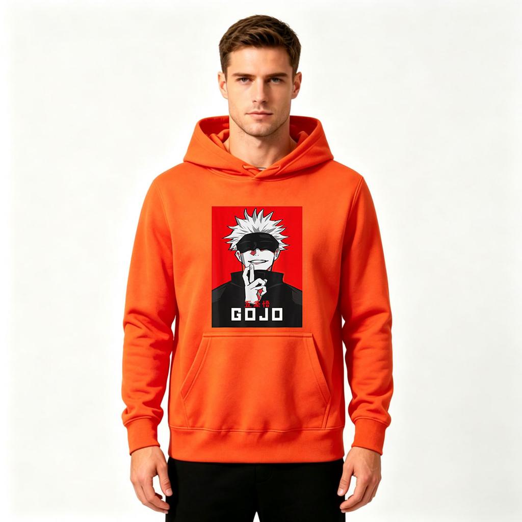 Men Jujutsu Kaisen Gojo Print Pullover Hoodie Casual Long Sleeve Streetwear Sweatshirt