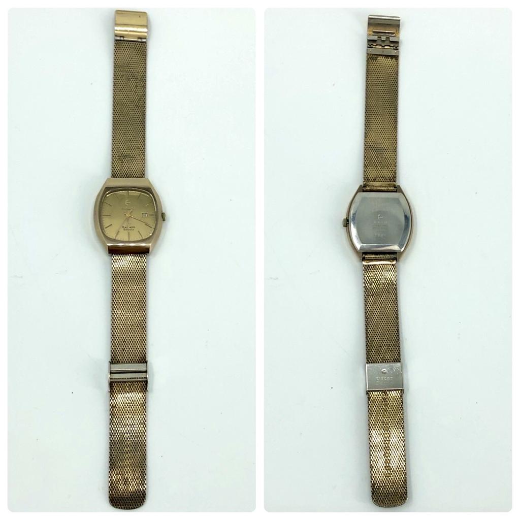 Хорошо работает RADO BALBOA V K161 Винтажные Кварцевые QZ Работают от Батарейки Золотой Циферблат Дата Сетчатый Ремешок Мужские Часы Без Водонепроницаемости 3-Стрелочные